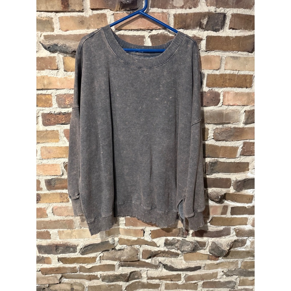 SO Sweatshirt Mens 2X Gray Streetwear Grunge Oversized Acid Wash Fleece